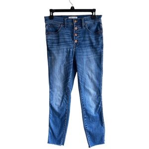 Madewell 10” High Rise Skinny Crop Light Distressed Blue Jeans. Size 27